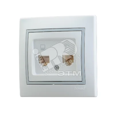 Мира Розетка RJ 45+RJ 11 белый с вставкой серый