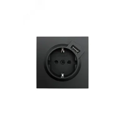ZIMA Розетка с заземлением (16 А) + USB ,механизм, черный бархат Lezard 704-4288-181
