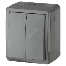 11-1404-03 ЭРА Выключатель двойной IP54, 10АХ-250В, ОУ, Эра Эксперт, серый (16/160/2560)