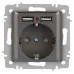 Розетка Intro Accent 6-410-09 P+E Schuko со шторками, 16А-250В + 2хUSB, IP20, СУ, титан