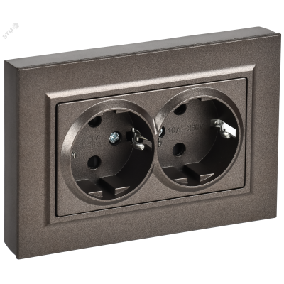 BRITE Розетка 2-местная с заземлением с защитными шторками плоская 16А в сборе РСшПл12-3-БрТБ темная бронза IEK