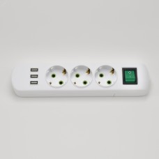 Колодка с/з 3 входа с выключателем c USB-разъемом