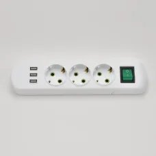Колодка с/з 3 входа с выключателем c USB-разъемом