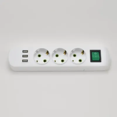 Колодка с/з 3 входа с выключателем c USB-разъемом