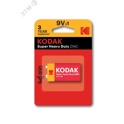 Батарейки Kodak 6F22-1BL SUPER HEAVY DUTY Zinc [K9VHZ-1B] (10/50/9900)