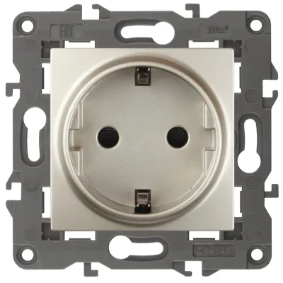 14-2102-04 ЭРА Розетка 2P+E Schuko со шторками, 16A-250В, IP20, Эра Elegance, шампань (10/100/3500)