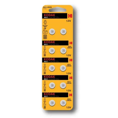 Батарейки Kodak AG4 (377) LR626, LR66 [KAG4-10] MAX Button Cell (100/1000/98000)
