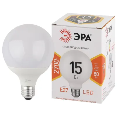 Лампочка светодиодная ЭРА STD LED G95-15W-2700K-E27 E27 / Е27 15Вт шар теплый белый свет