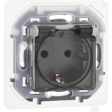 Розетка 1-местная с заземлением с защитными шторками и крышкой 16А IP44 алюминий INSPIRIA