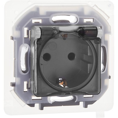 Розетка 1-местная с заземлением с защитными шторками и крышкой 16А IP44 алюминий INSPIRIA