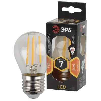Лампочка светодиодная ЭРА F-LED P45-7W-827-E27 E27 / Е27 7Вт филамент шар теплый белый свет