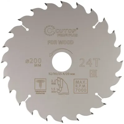 Диск пильный по дереву с тефлоновым покрытием 24Т, Profi plus, 200x1,5/2,2x32/30/25,4/20 мм
