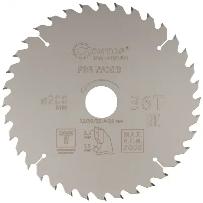 Диск пильный по дереву с тефлоновым покрытием 36Т, Profi plus, 200x1,5/2,2x32/30/25,4/20 мм