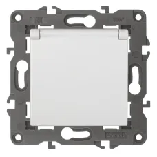 14-2103-01 ЭРА Розетка 2P+E Schuko со шторками с крышкой, 16A-250В, IP20, Эра Elegance, белый (10/10