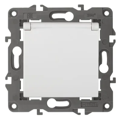 14-2103-01 ЭРА Розетка 2P+E Schuko со шторками с крышкой, 16A-250В, IP20, Эра Elegance, белый (10/10