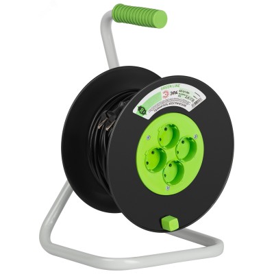 Удлинитель силовой ЭРА GREEN LINE KAT-2x1-30m Greenline на катушке пластик 4 розетки без заземления 30м ПВС 2x1мм2