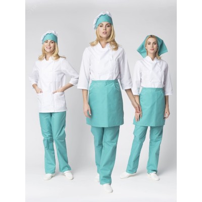 Костюм женский повара Шеф (тк.ТиСи), белый/бирюзовый 40-42/ 158-164