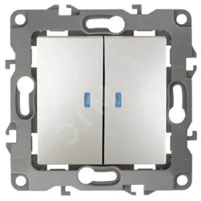 12-1105-15 ЭРА Выключатель двойной с подсветкой, 10АХ-250В, IP20, Эра12, перламутр (10/100/2500)