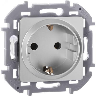 Розетка 1-местная с заземлением без защитных шторок 16А алюминий INSPIRIA