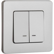 Выключатель 2-клавишный с подсветкой/индикацией 10АХ безвинтовое крепление алюминий INSPIRIA