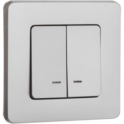 Выключатель 2-клавишный с подсветкой/индикацией 10АХ безвинтовое крепление алюминий INSPIRIA