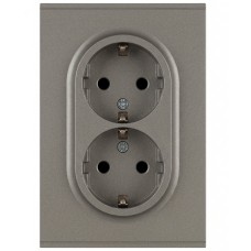 Розетка скрытого монтажа в рамку двойная с заземлением 2X2P+E Schuko со шторками 16А-250В титан 16-2105-07 Arktik