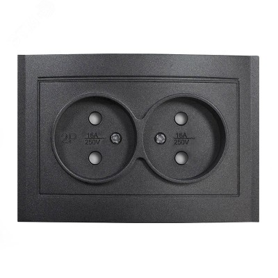 Розетка двухместная серия Бриллиант без заземления, с защитными шторками, скрытой установки, 16А, 220В, механизм, графит