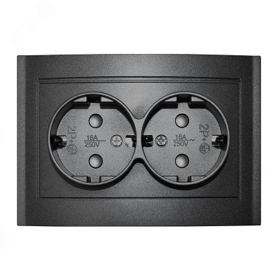 Розетка двухместная серия Бриллиант с заземлением, с защитными шторками, скрытой установки, 16А, 220В, механизм, графит