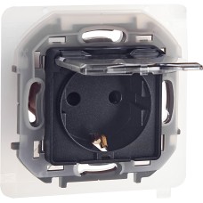 Розетка 1-местная с заземлением с защитными шторками и крышкой 16А IP44 антрацит INSPIRIA