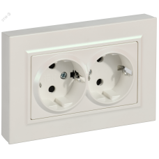 BRITE Розетка 2-местная с заземлением с защитными шторками плоская 16А в сборе РСшПл12-3-БрЖ жемчуг IEK