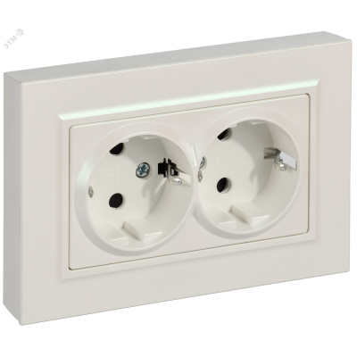 BRITE Розетка 2-местная с заземлением с защитными шторками плоская 16А в сборе РСшПл12-3-БрЖ жемчуг IEK