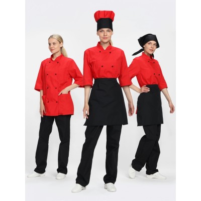 Костюм женский повара Шеф (тк.ТиСи), черный/красный, р. 44-46/158-164