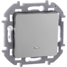 Выключатель 1-клавишный с подсветкой/индикацией 10АХ безвинтовое крепление алюминий INSPIRIA