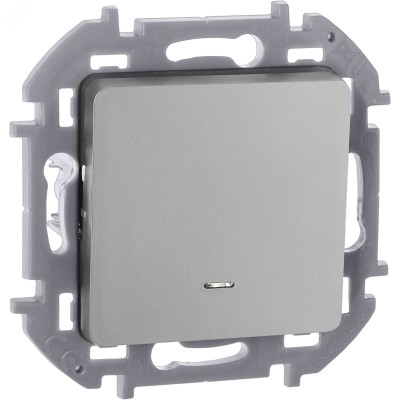 Выключатель 1-клавишный с подсветкой/индикацией 10АХ безвинтовое крепление алюминий INSPIRIA