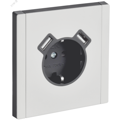 FORTE&PIANO Розетка 1-местная с заземлением с защитными шторками винтовое крепление 16А USB A+A 3,1А FP245M металл белый IEK
