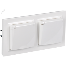 BRITE Комплект 1-местная с заземлением с защитными шторками и крышкой 16А IP44 2 штуки в сборе с двойной рамкой РСбш10-3-44-БрБ белый
