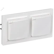 BRITE Комплект 1-местная с заземлением с защитными шторками и крышкой 16А IP44 2 штуки в сборе с двойной рамкой РСбш10-3-44-БрБ белый