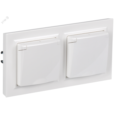 BRITE Комплект 1-местная с заземлением с защитными шторками и крышкой 16А IP44 2 штуки в сборе с двойной рамкой РСбш10-3-44-БрБ белый
