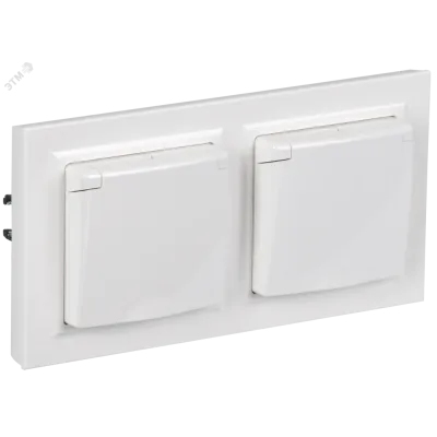 BRITE Комплект 1-местная с заземлением с защитными шторками и крышкой 16А IP44 2 штуки в сборе с двойной рамкой РСбш10-3-44-БрБ белый