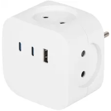 Разветвитель электрический 10А 4 розетки + 3 USB A+C со шторками белый SP-4-3USBAC-W