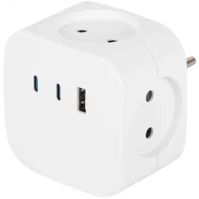 Разветвитель электрический 10А 4 розетки + 3 USB A+C со шторками белый SP-4-3USBAC-W