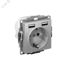 РОЗЕТКА ATLASDESIGN 16А c 2 USB A+A, 5В/2,4А, 2х5В/1,2А, механизм, АЛЮМИНИЙ