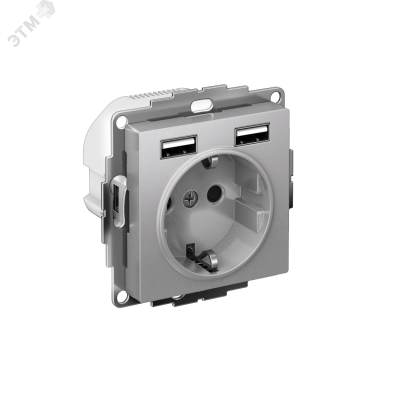 РОЗЕТКА ATLASDESIGN 16А c 2 USB A+A, 5В/2,4А, 2х5В/1,2А, механизм, АЛЮМИНИЙ