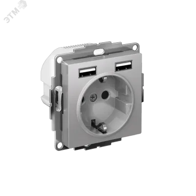 РОЗЕТКА ATLASDESIGN 16А c 2 USB A+A, 5В/2,4А, 2х5В/1,2А, механизм, АЛЮМИНИЙ