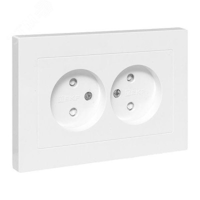 Эпика Механизм розетки двойной 16А без заземления со шторками с рамкой белый EKF