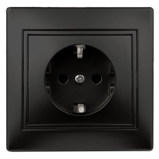 Розетка Intro Plano 1-206-05 с заземлением 2P+E Schuko со шторками, 16А-250В, IP20, СУ, антрацит