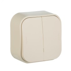 Выключатель 2-клавишный для открытой установки 10А слоновая кость QUTEO