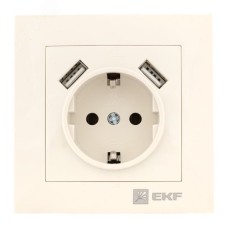 Валенсия розетка 1-местная с/з 16А кремовая с защ. штор. с 2 USB 2,1А