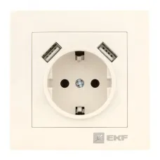 Валенсия розетка 1-местная с/з 16А кремовая с защ. штор. с 2 USB 2,1А