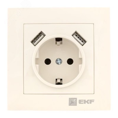 Валенсия розетка 1-местная с/з 16А кремовая с защ. штор. с 2 USB 2,1А